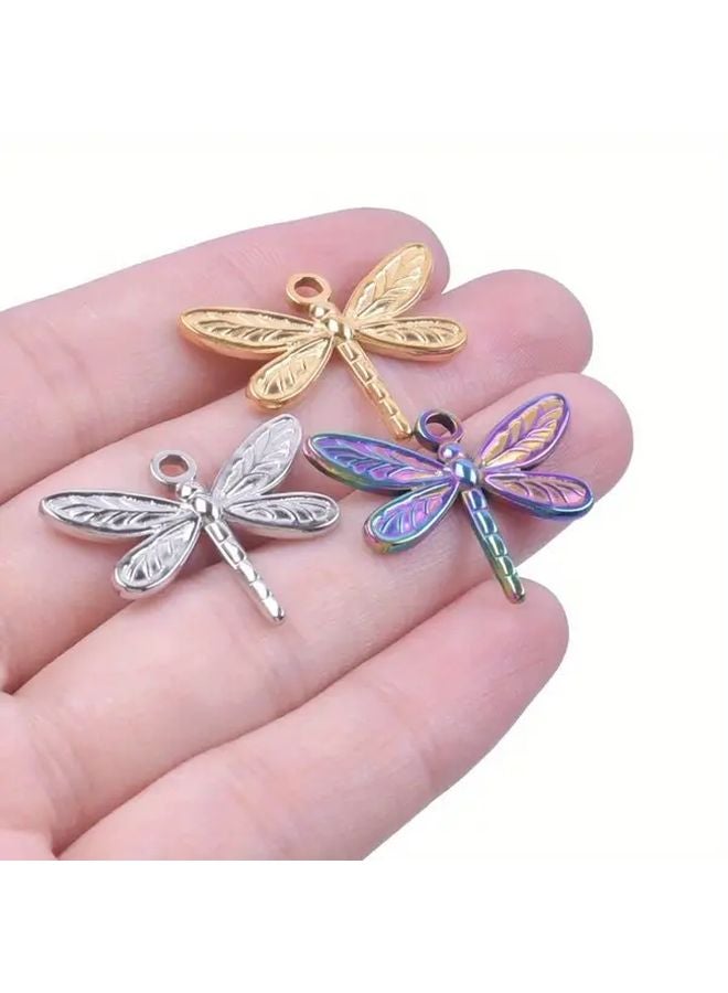 Golden Dragonfly Charms 5pcs Stainless Steel Pendant Necklaces Handmade Minimalist Jewelry - Image 3